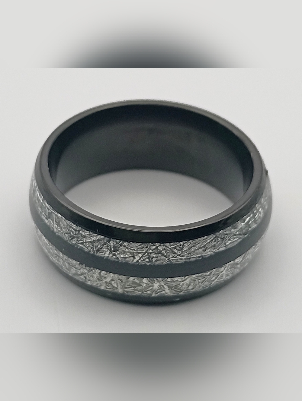 Men's Black Silver Textured Stainless Steel Ring Size 8 Wide Band Modern Style